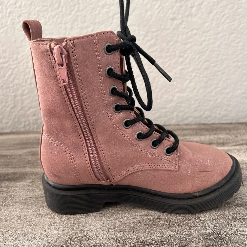 Celia pink combat boots with black laces and sole girls size 11